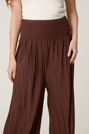 Shirred Waist Pleated Wide Leg Trouser