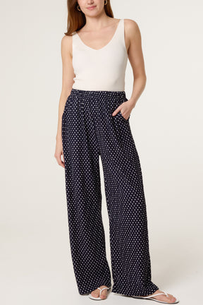 Polka Dot Crinkle Wide Leg Trouser