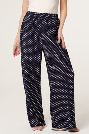 Polka Dot Crinkle Wide Leg Trouser