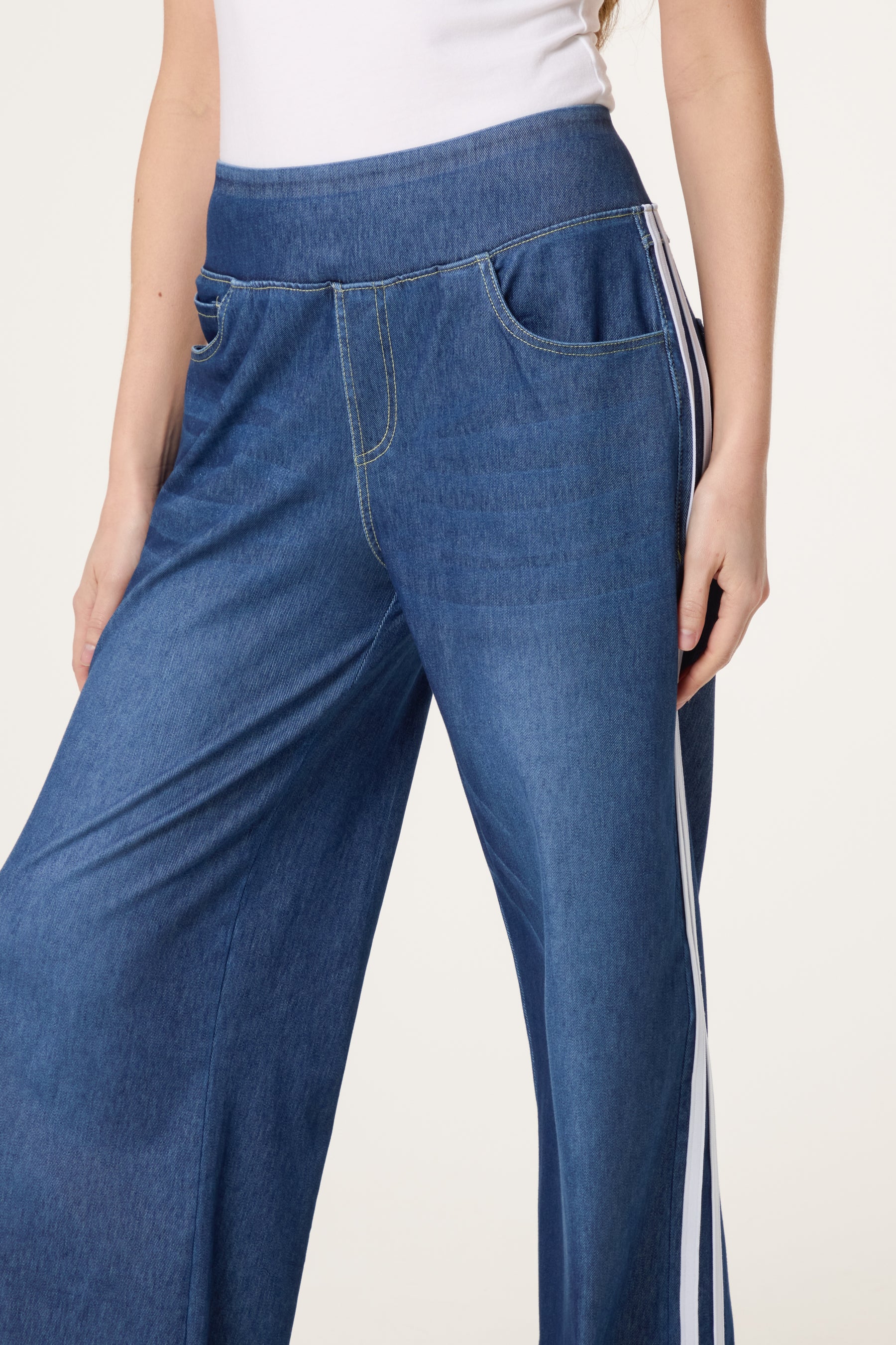 Side Stripe Deep Waistband Jeans