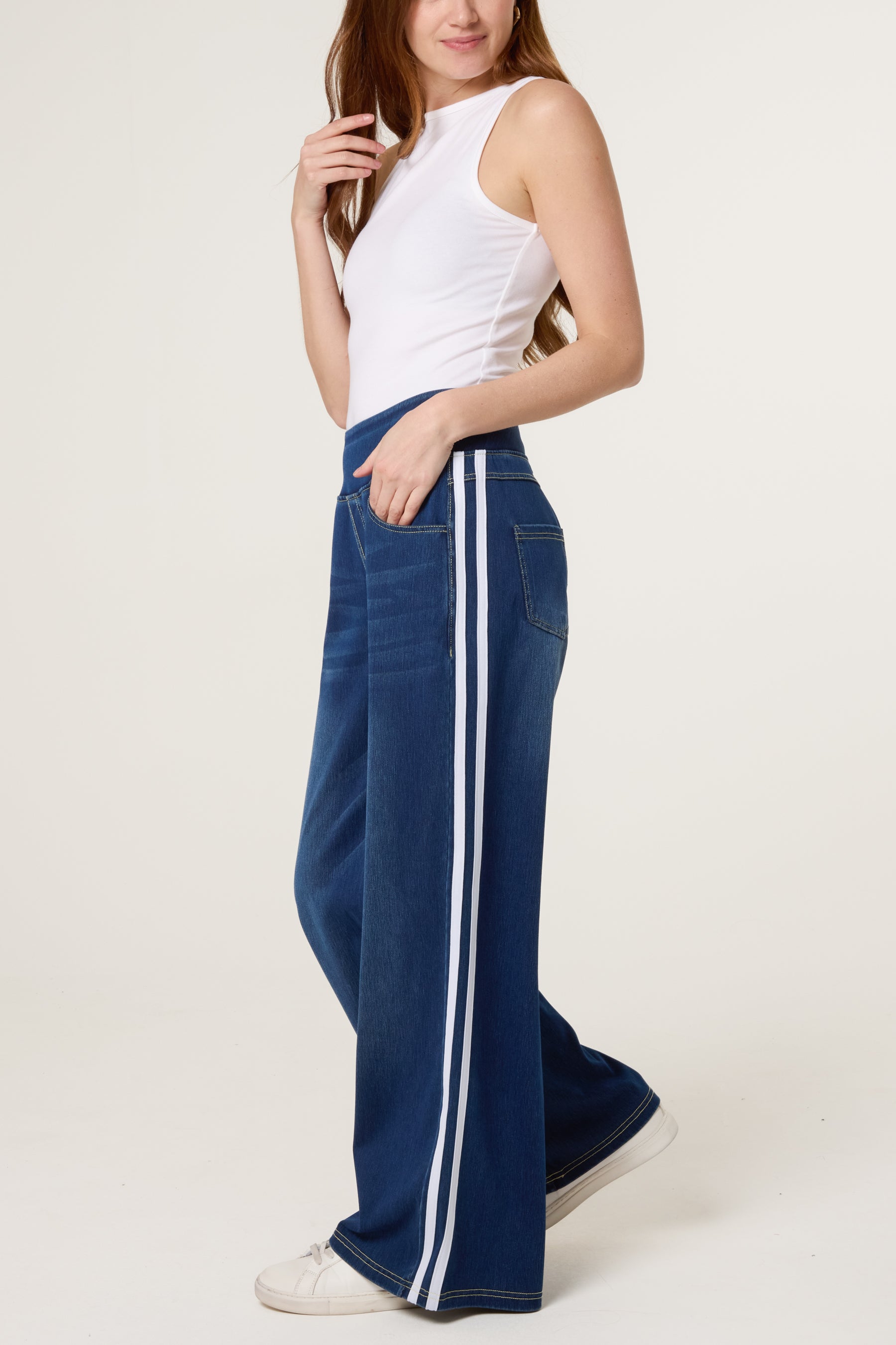 Side Stripe Deep Waistband Jeans