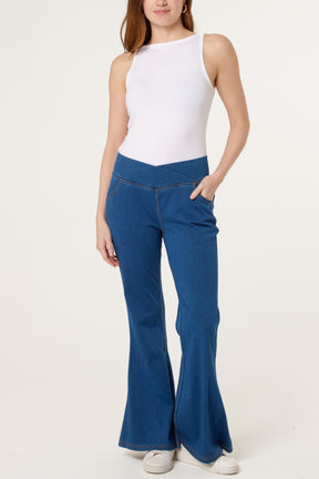 Flared Cross Over Waistband Jeans