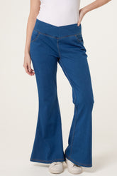 Flared Cross Over Waistband Jeans