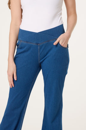 Flared Cross Over Waistband Jeans