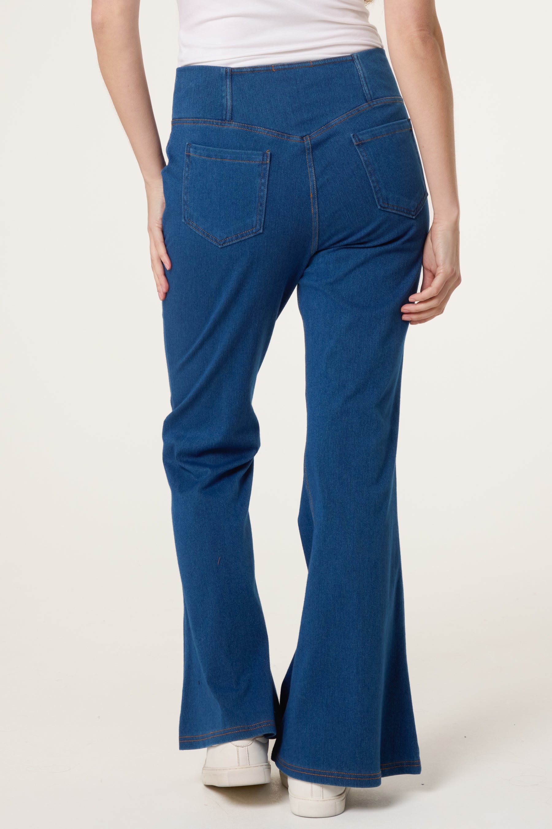Flared Cross Over Waistband Jeans