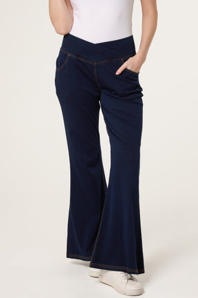 Flared Cross Over Waistband Jeans