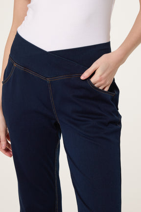 Flared Cross Over Waistband Jeans
