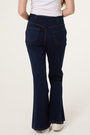 Flared Cross Over Waistband Jeans