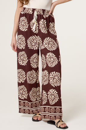 Boho Sun Drawstring Wide Leg Trousers