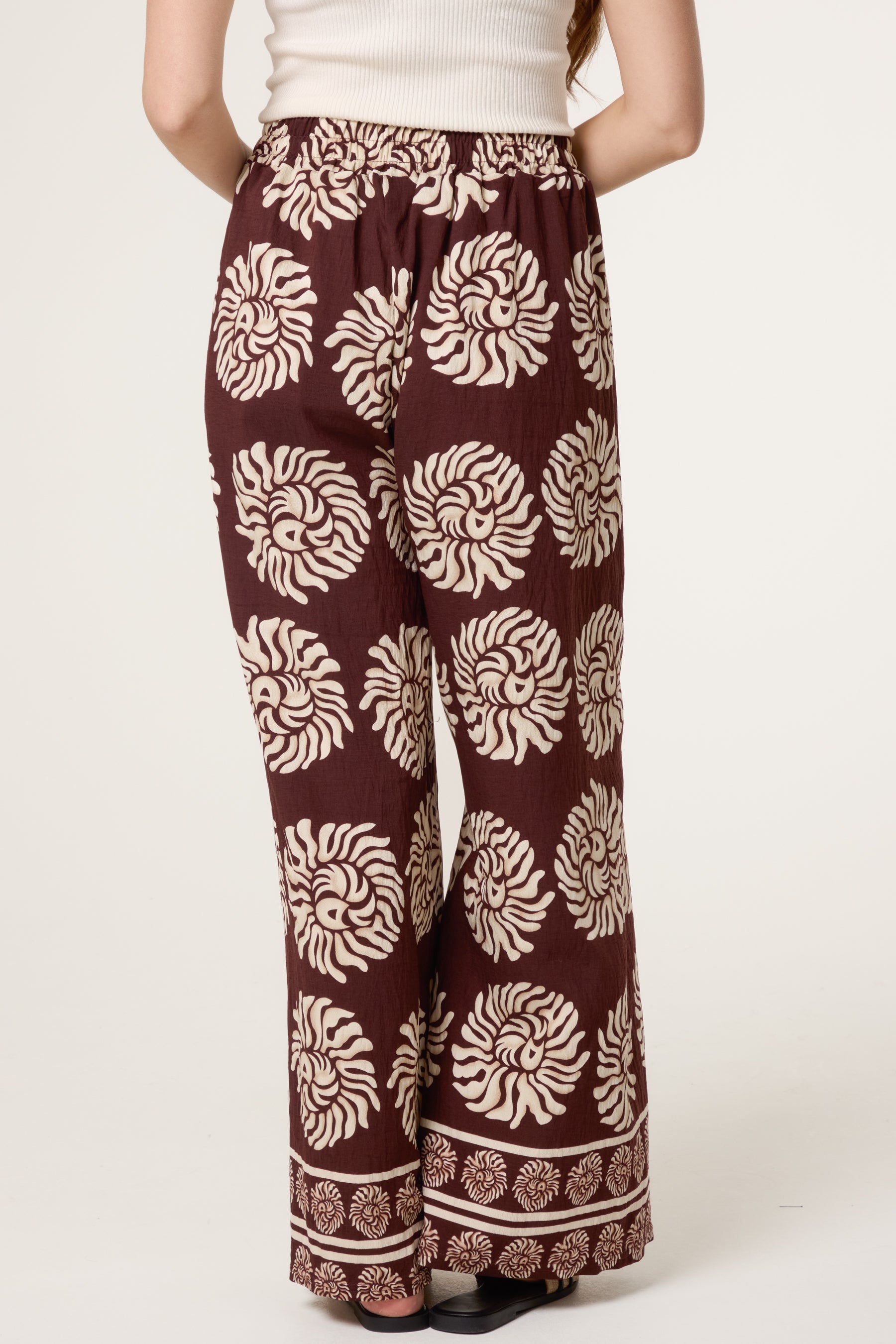 Boho Sun Drawstring Wide Leg Trousers