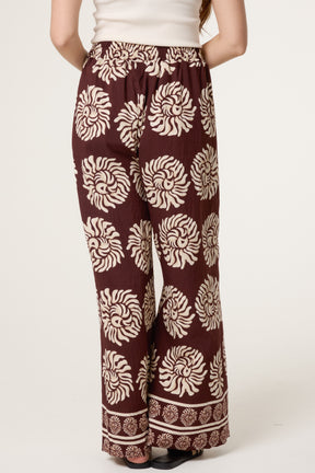 Boho Sun Drawstring Wide Leg Trousers