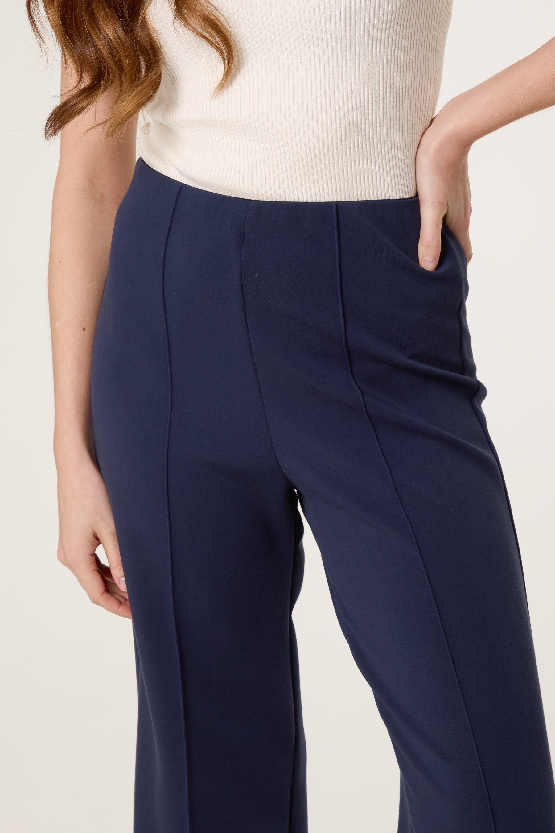 Pintuck Jersey Straight Leg Trouser