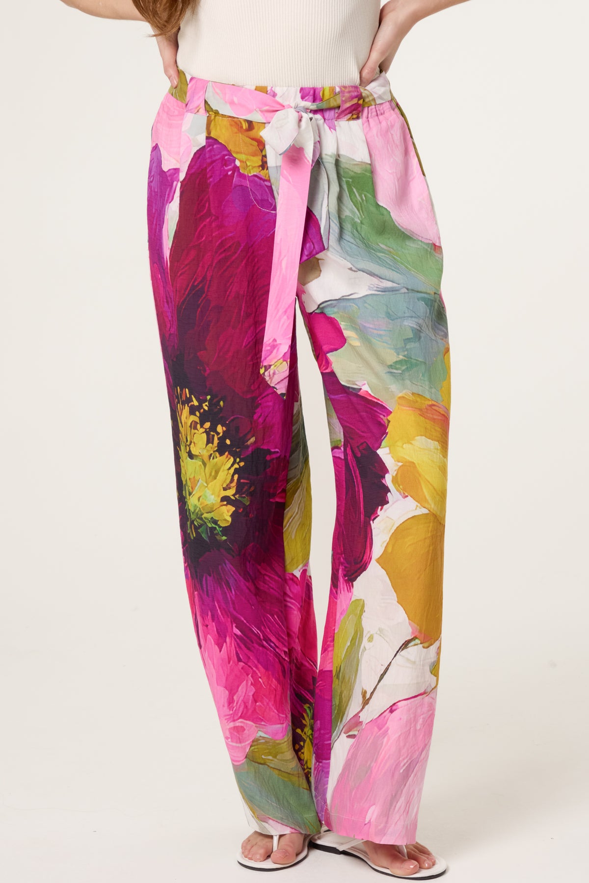 Watercolour Flower Belted Trousers