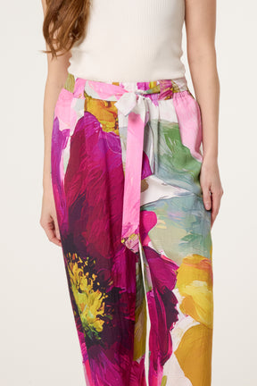 Watercolour Flower Belted Trousers