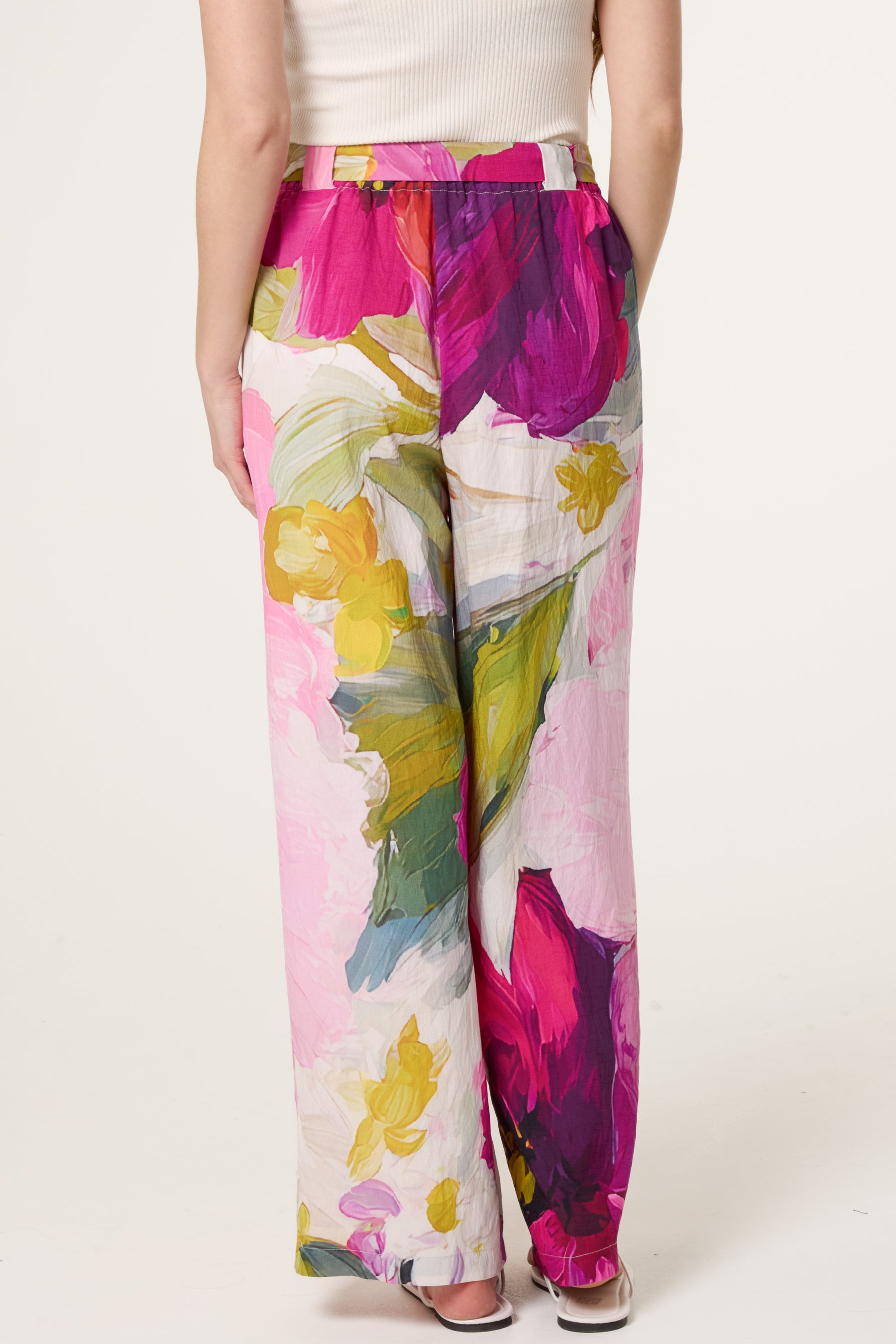 Watercolour Flower Belted Trousers