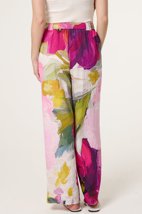 Watercolour Flower Belted Trousers