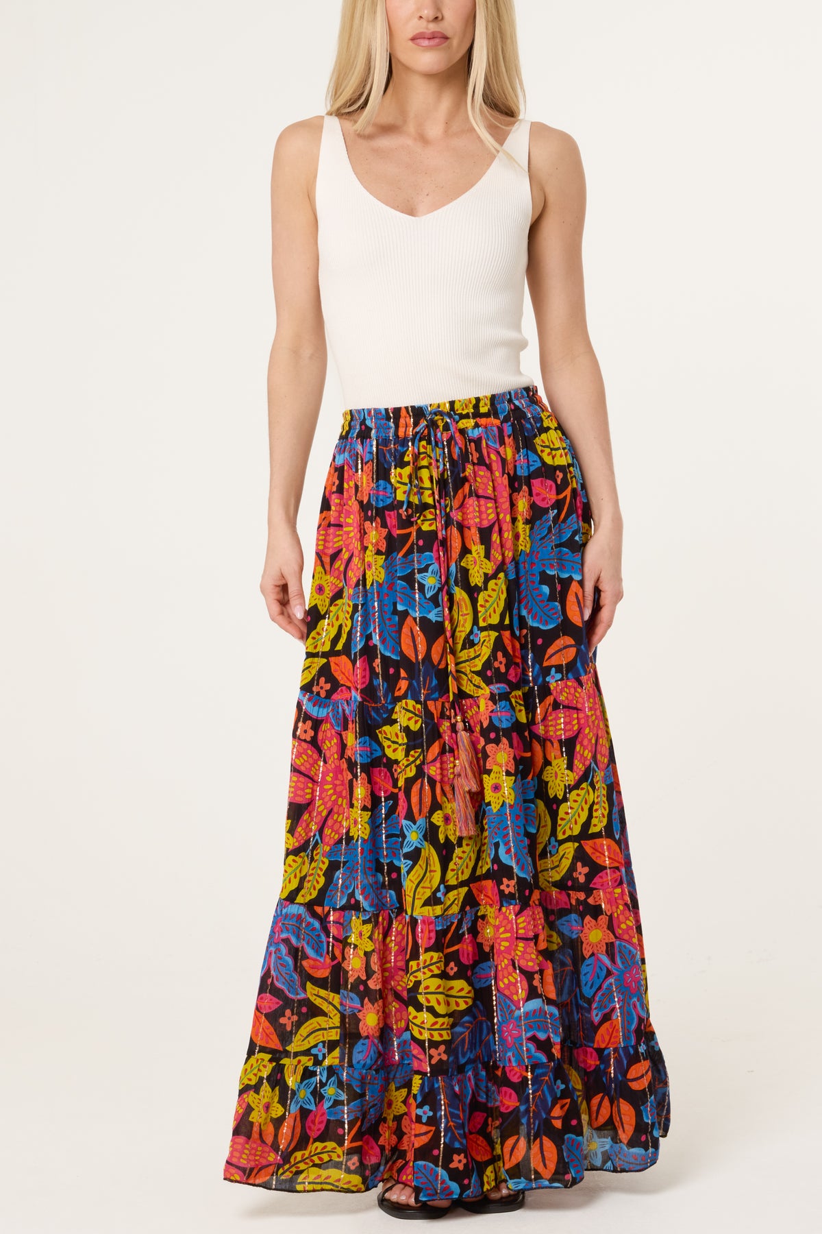 Metallic Detail Floral Skirt