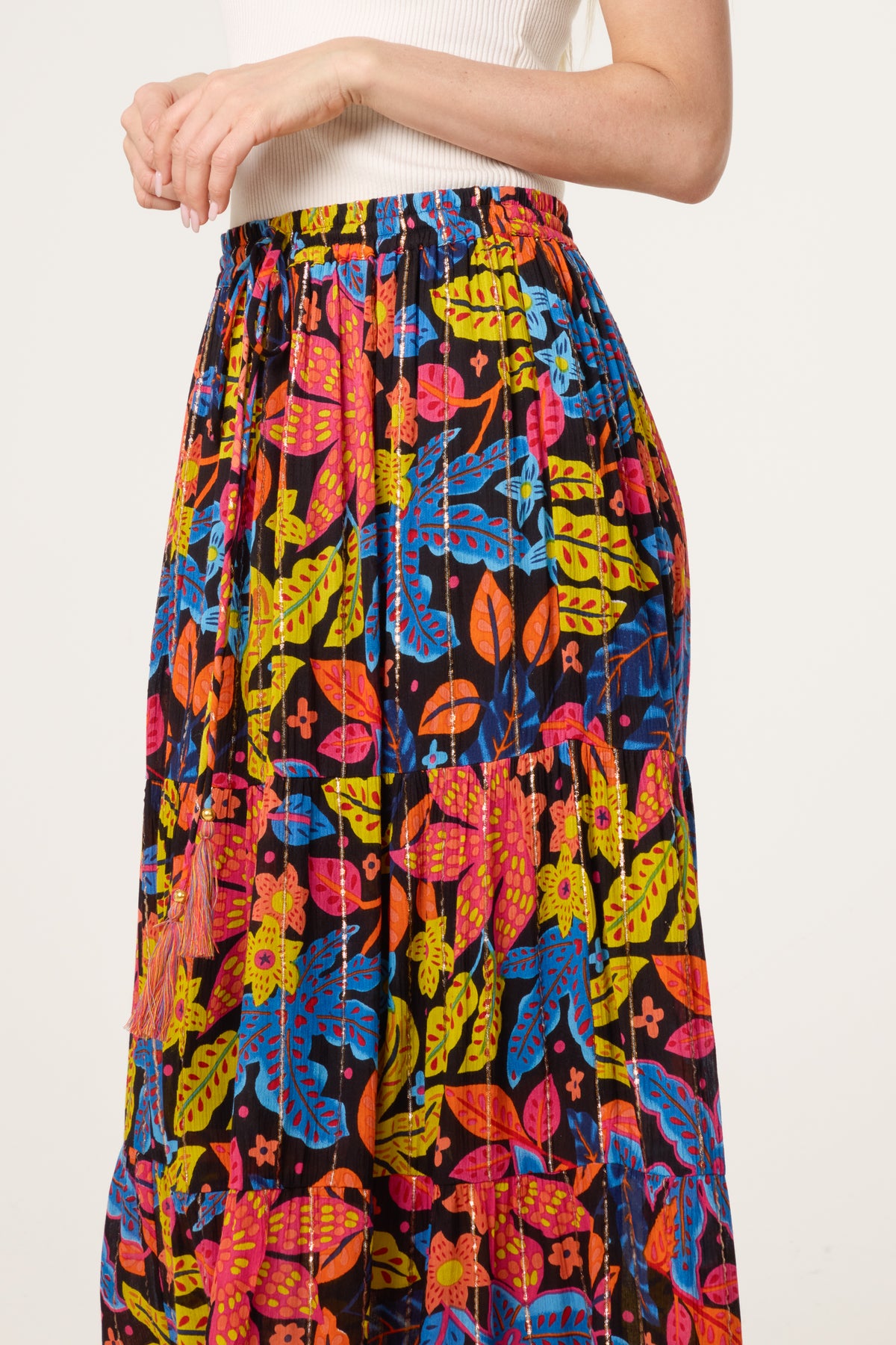 Metallic Detail Floral Skirt