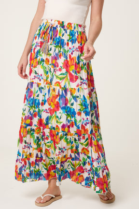 Metallic Detail Bright Floral Maxi Skirt
