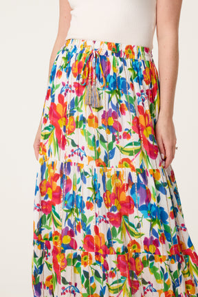 Metallic Detail Bright Floral Maxi Skirt