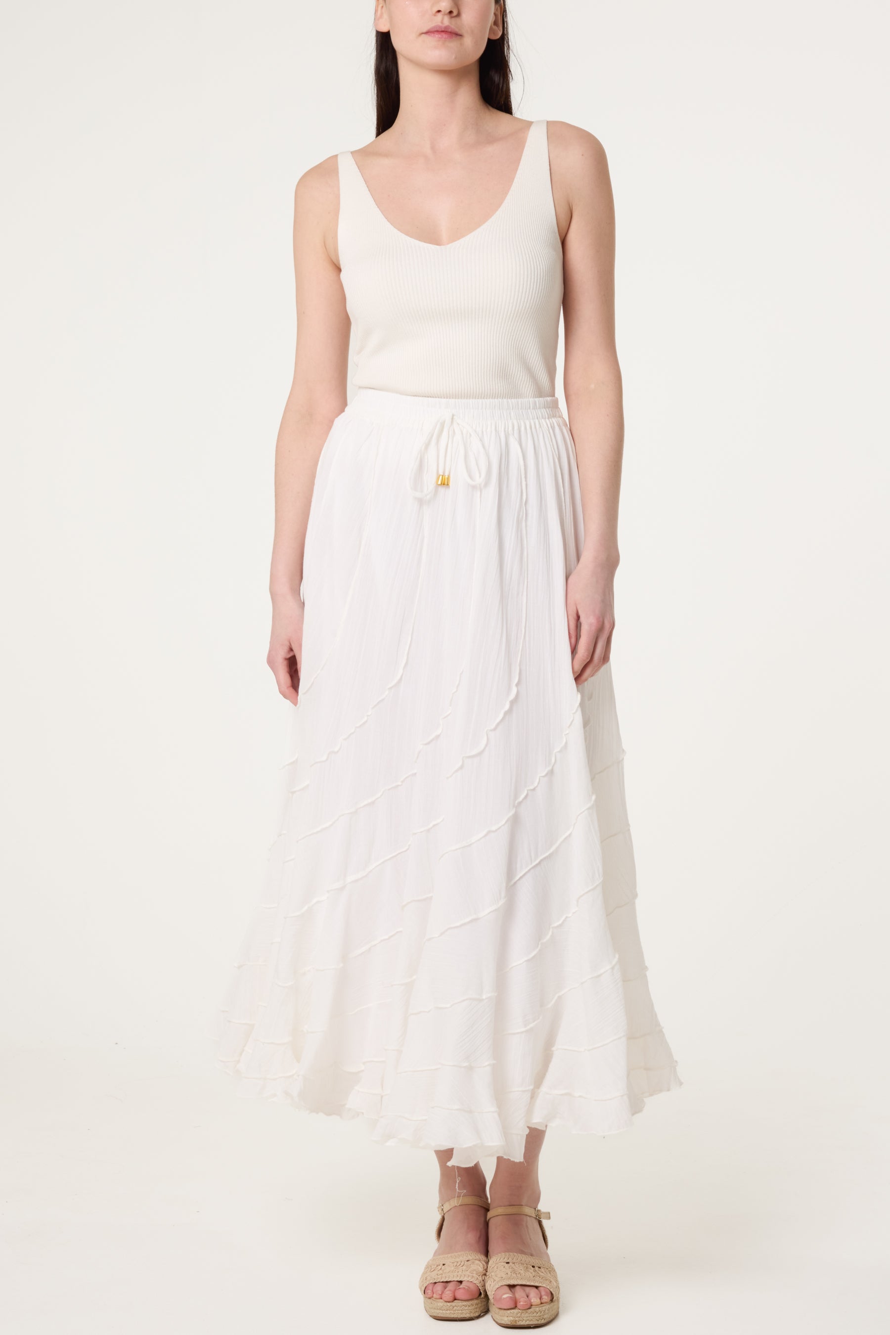Panelled Overlocked Maxi Skirt