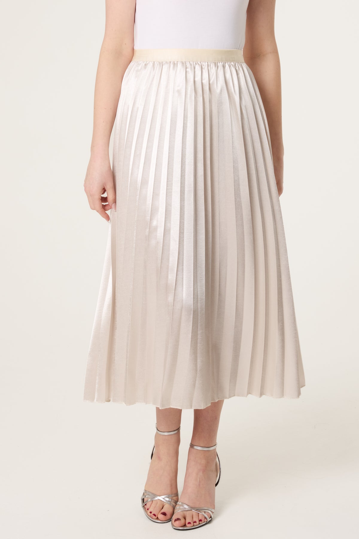 Satin Pleated Midi Skirt