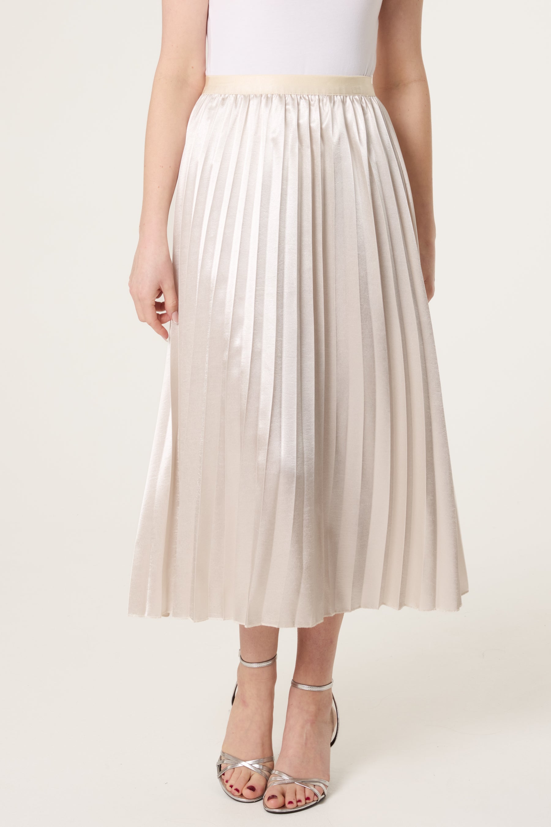 Satin Pleated Midi Skirt