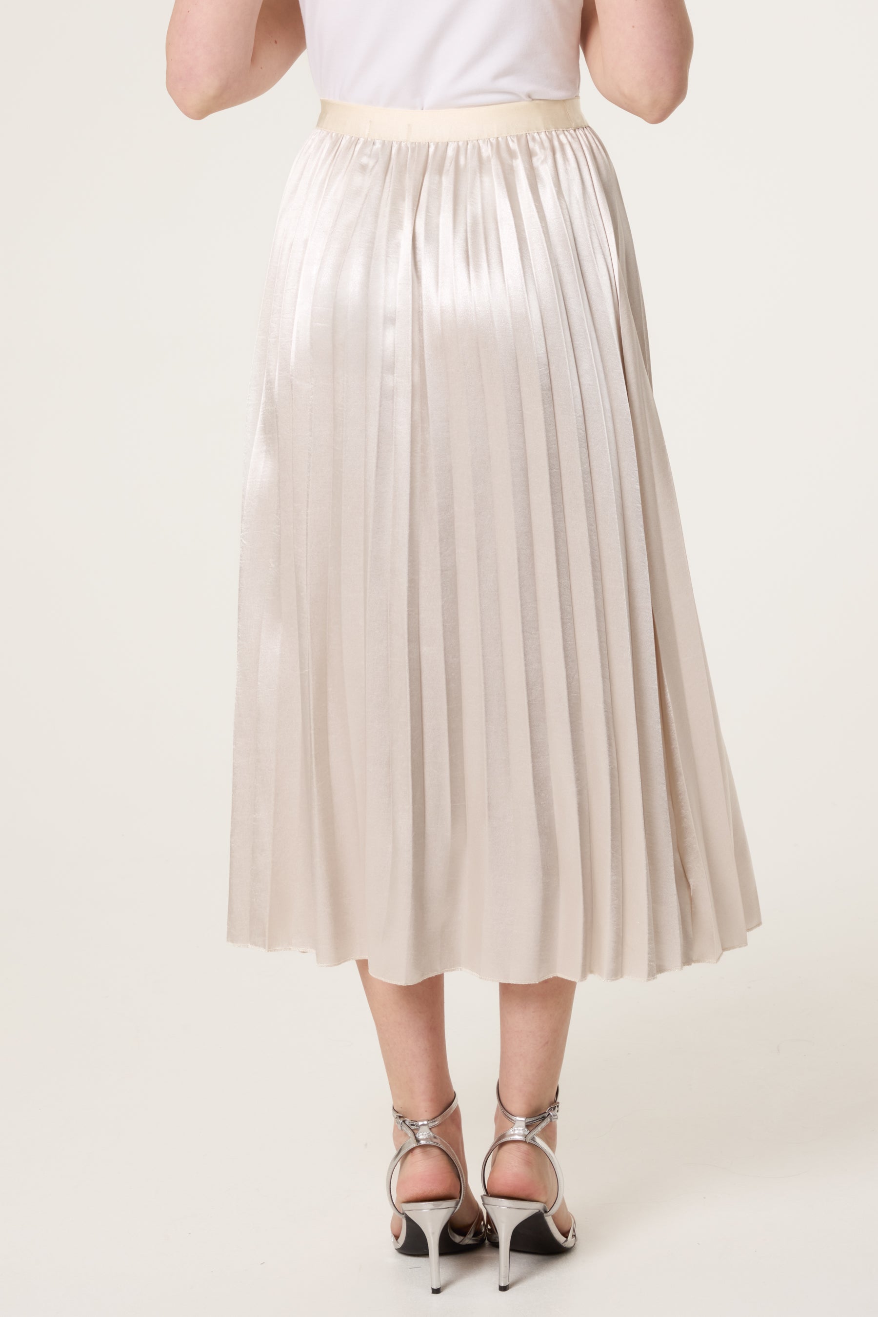 Satin Pleated Midi Skirt