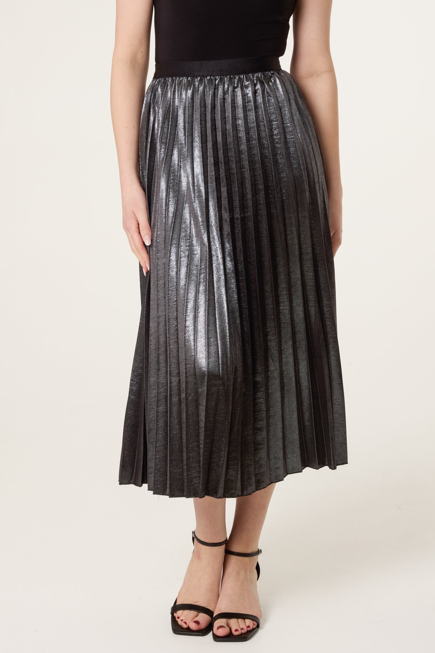 Satin Pleated Midi Skirt