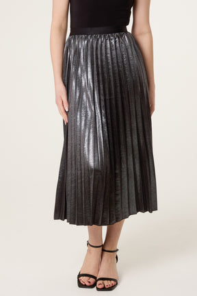 Satin Pleated Midi Skirt