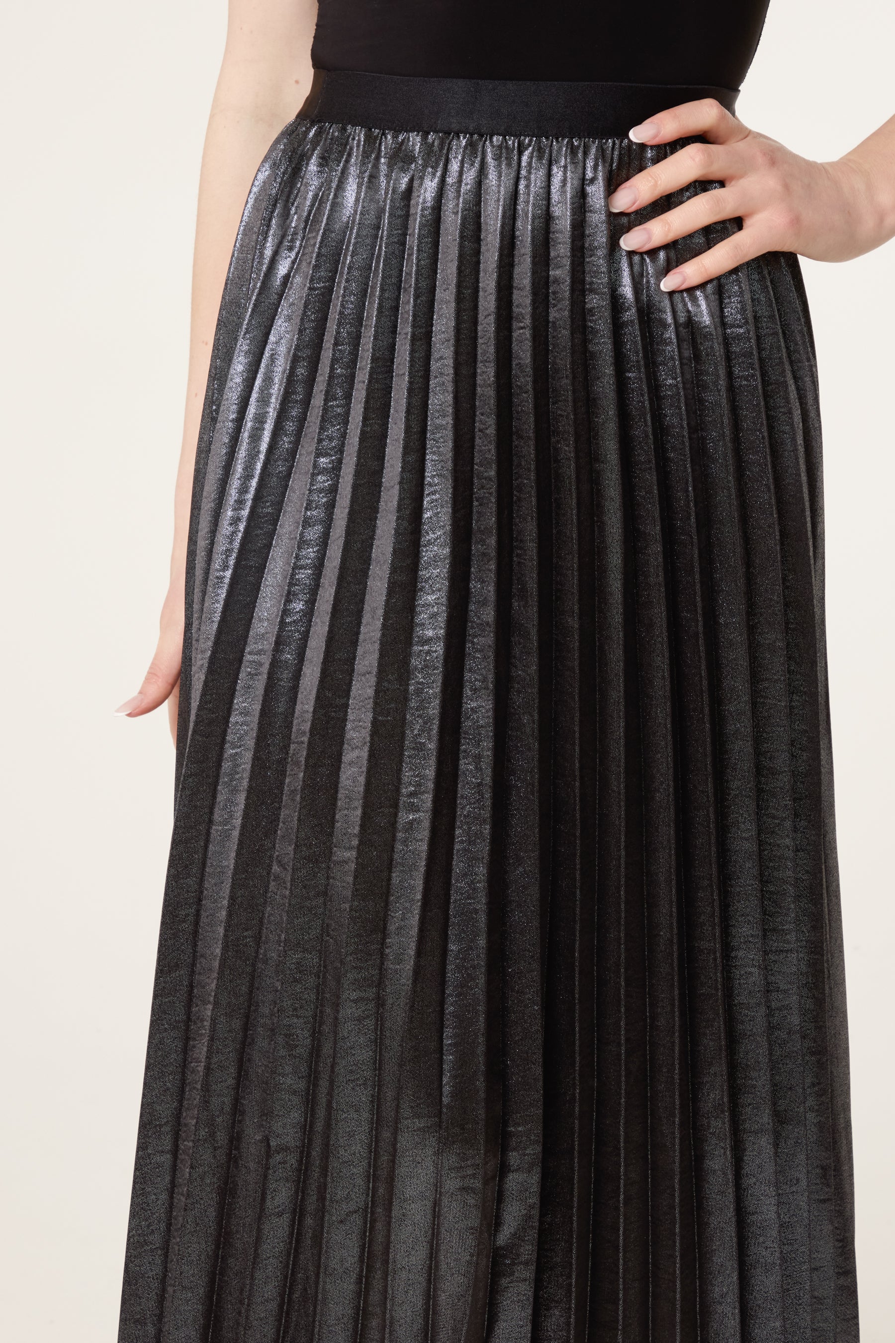 Satin Pleated Midi Skirt