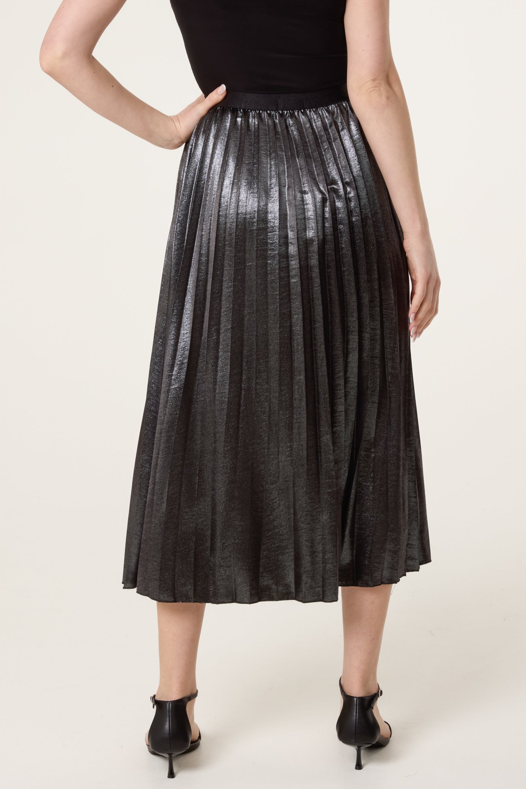 Satin Pleated Midi Skirt