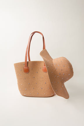 Embellished Raffia Tote Bag & Hat