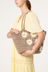 Tote Crochet Daisy Detailed Bag