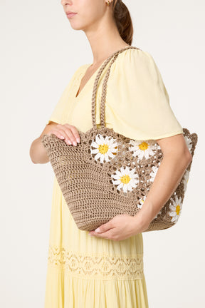 Tote Crochet Daisy Detailed Bag