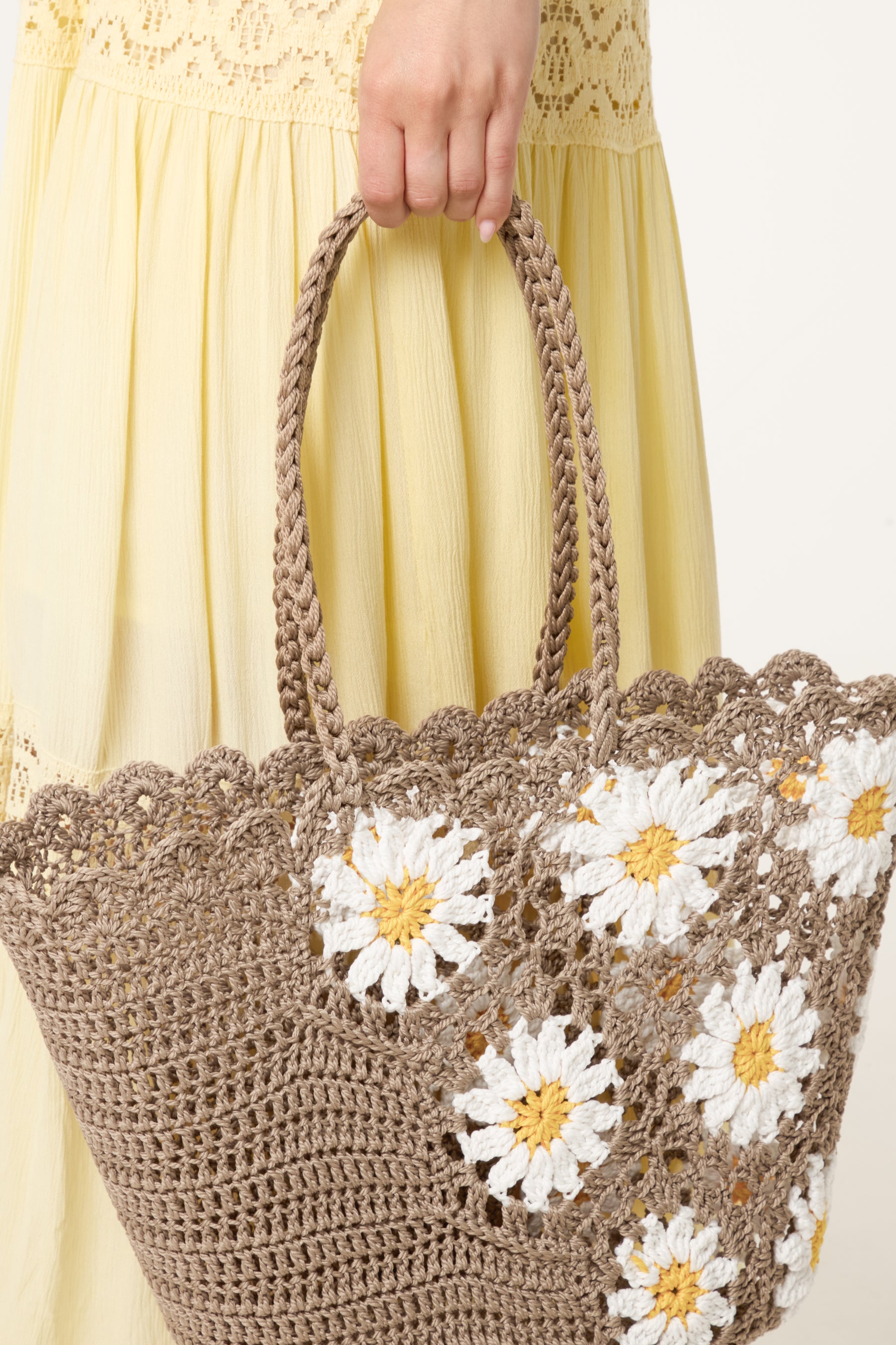 Tote Crochet Daisy Detailed Bag