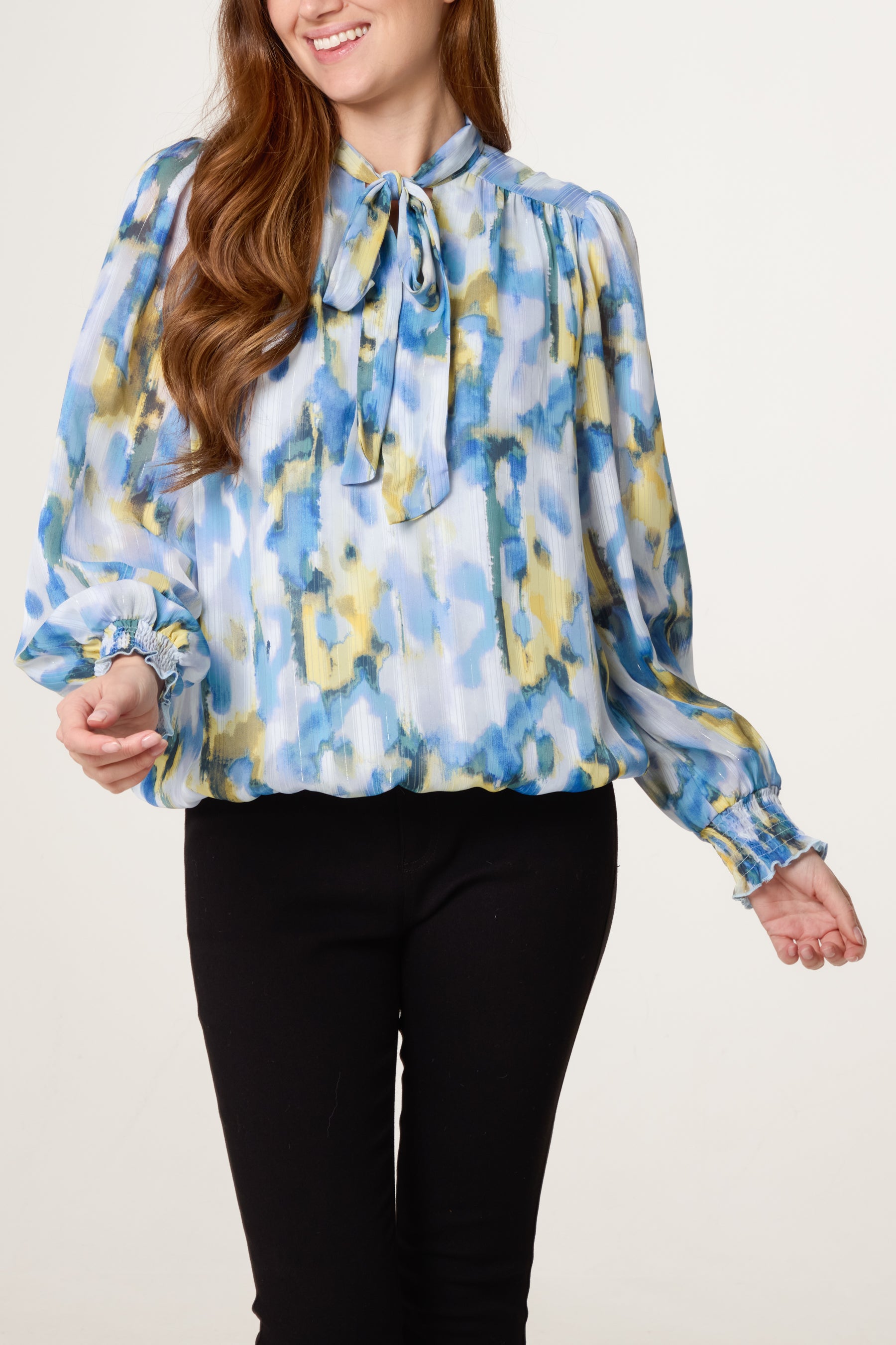 Watercolour Pussybow Puffball Top