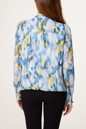 Watercolour Pussybow Puffball Top