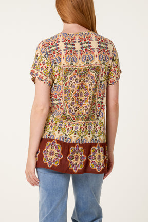 Beaded Tie Front Printed Top