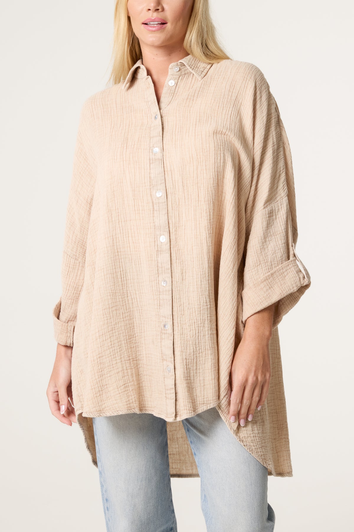 Crinkle Oversized Cotton Shirt