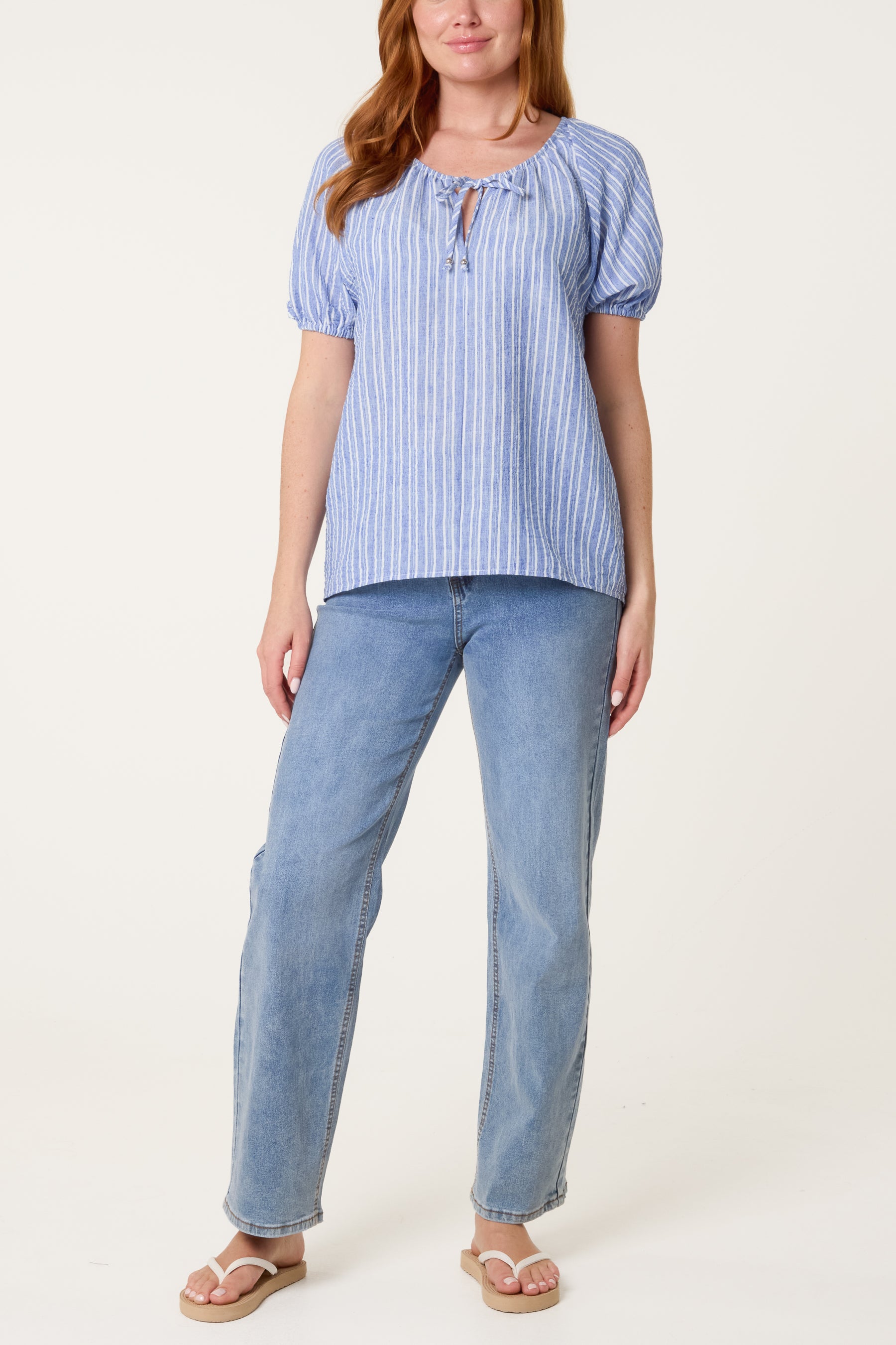 Tie Front Pinstripe Blouse