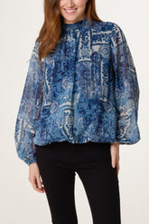 Baroque High Neck Puffball Top