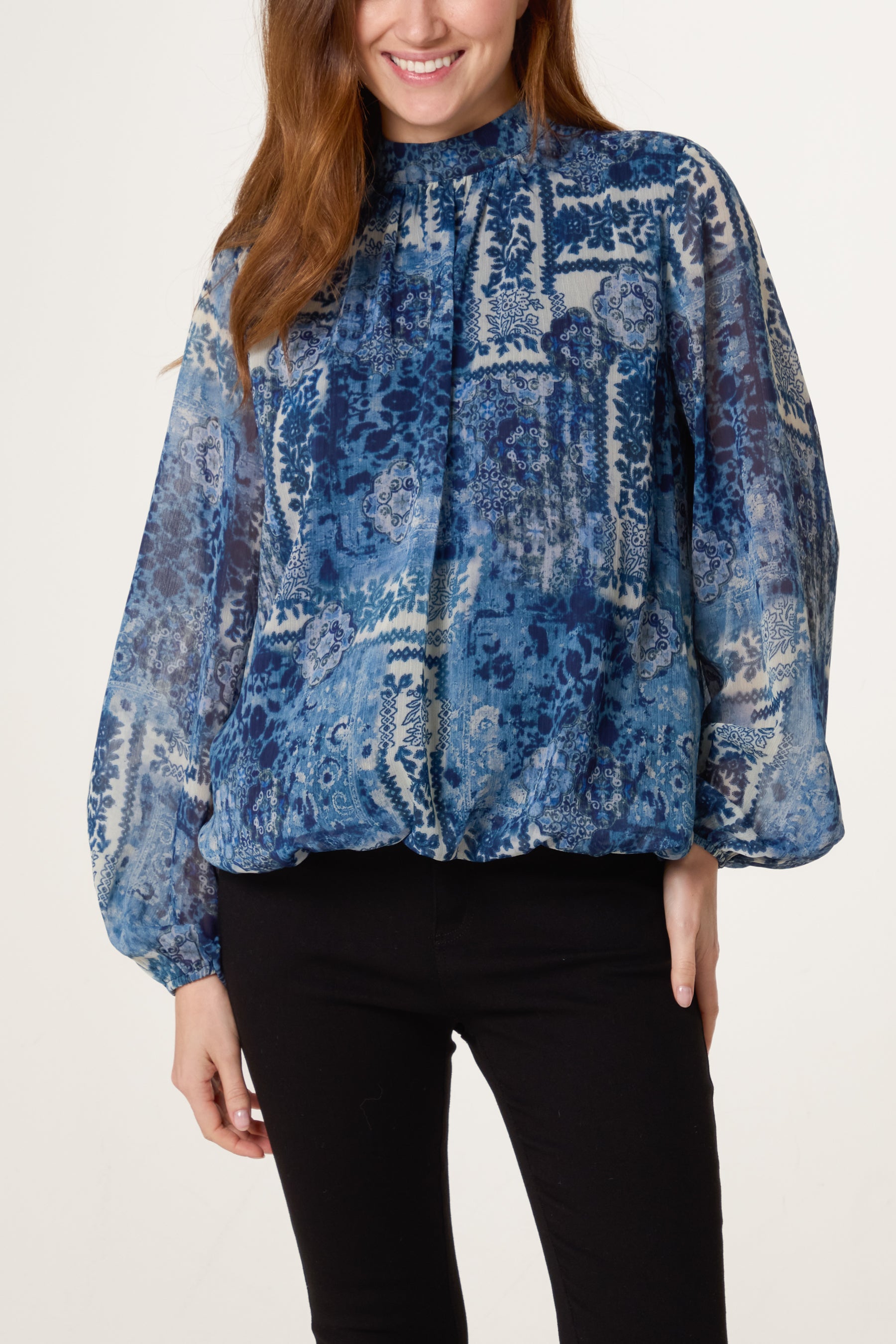 Baroque High Neck Puffball Top