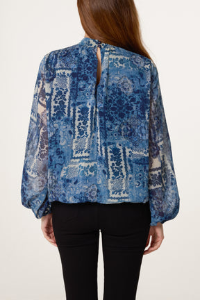 Baroque High Neck Puffball Top