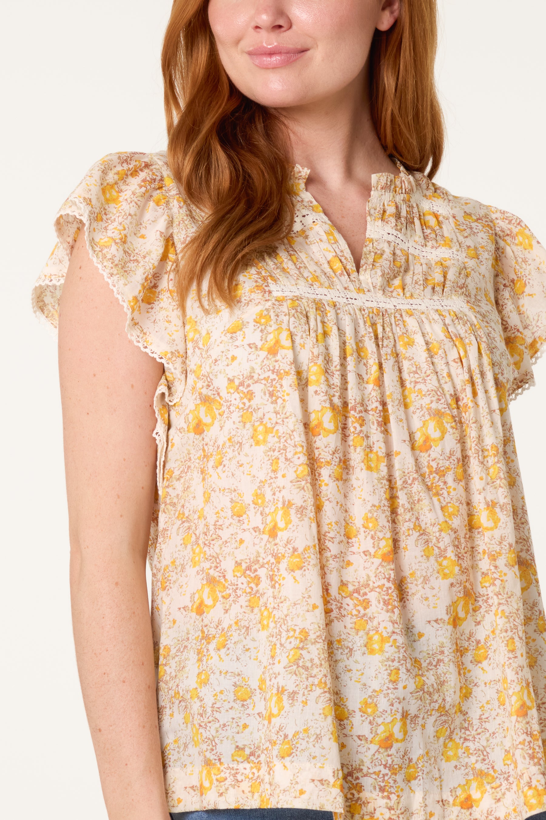 Boho Ruffle Floral & Lace Sleeve Top