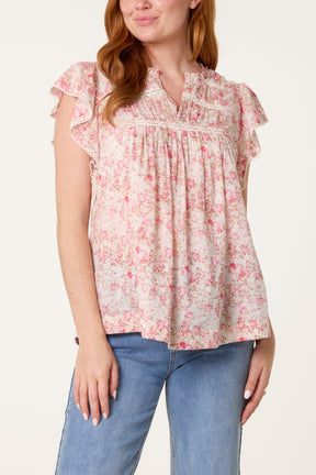 Boho Ruffle Floral & Lace Sleeve Top