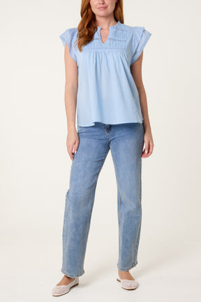 Boho Cotton Ruffle & Lace Sleeve Top