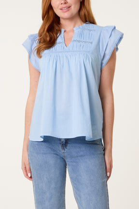 Boho Cotton Ruffle & Lace Sleeve Top