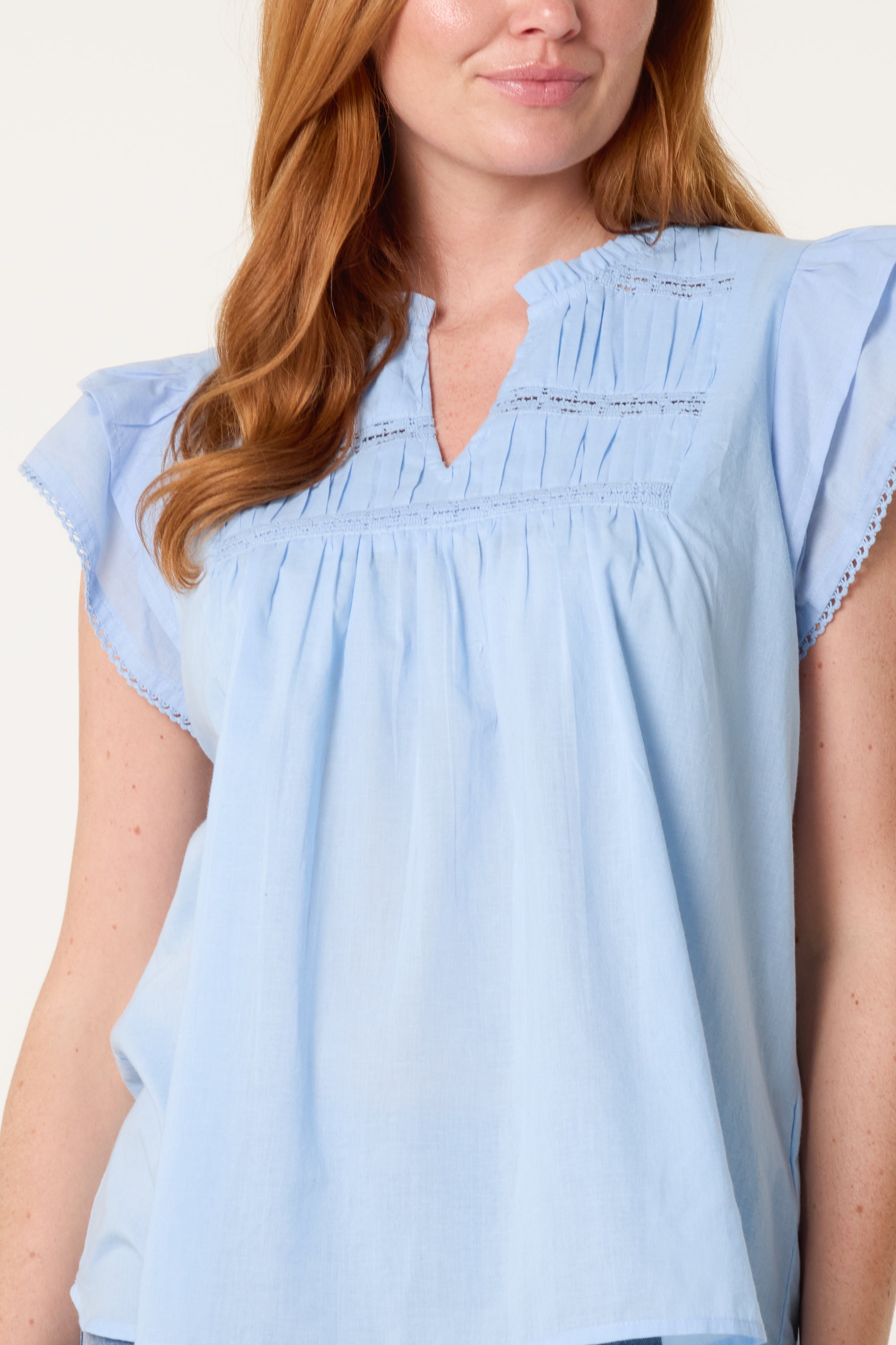 Boho Cotton Ruffle & Lace Sleeve Top