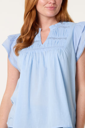 Boho Cotton Ruffle & Lace Sleeve Top